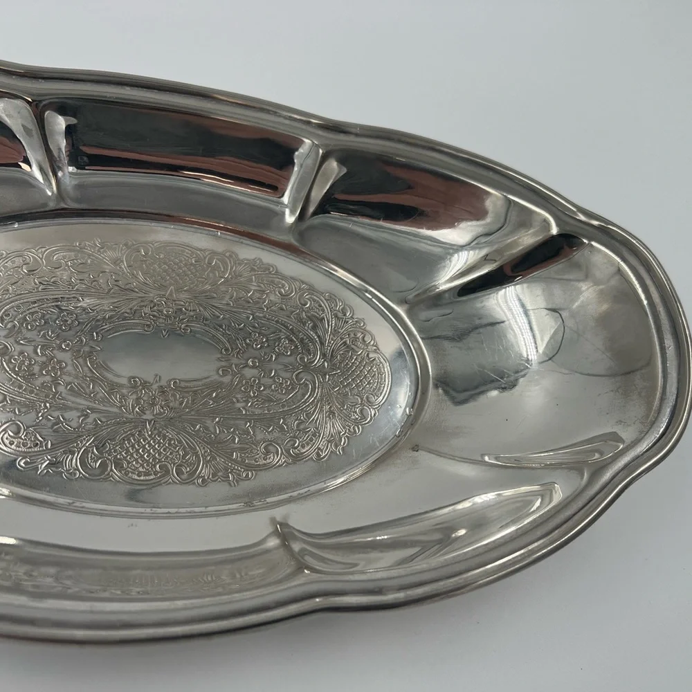 Vintage National Silver Co N.S.Co Silver on Copper Oval Bread Bowl Dish